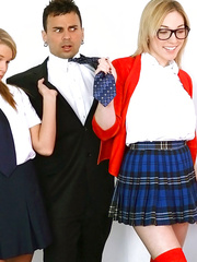 hot mini skirt prom babes in a hot threesome Pic 2