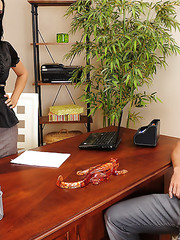 Isis Love is a hot and busty brunette teacher and she fucks one of her students and loves getting it from behind on her desk. Pic 2